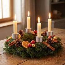 Artikel Silberne Stabkerzenhalter aus Metall mit Dorn 11 cm für Adventskränze, 12er Set
