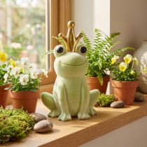 Artikel Dekofigur Froschkönig mit Krone, Kunststoff, Hellgrün, 40,5 cm