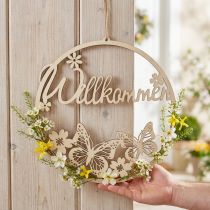 Artikel Willkommensschild aus Holz mit Schmetterlingen Ø 21,5 cm - Naturfarben, 4 Stück