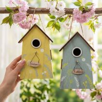 Artikel Hängedeko Vogelhaus-Set aus Holz, 19,5 cm, Gelb und Blau, 2 Stück