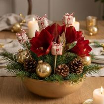 Artikel Blumenstecker Geschenkpäckchen aus Jute 2,5cm Natur Rot Weiß 15 Stück