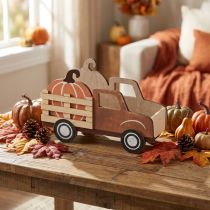 Artikel Tischdekoration Holz-Lieferwagen mit Kürbis 20×7,5×12,5cm Braun-Orange