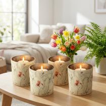 Artikel Deko Windlicht aus Glas mit floralem Motiv, 8cm hoch, Set aus 4 Stück