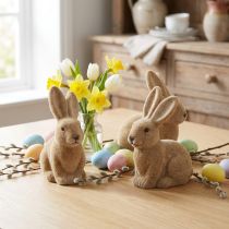 Artikel Deko-Figur Hasen beflockt Braun 15cm Sitzend – 4 Stück Ostern