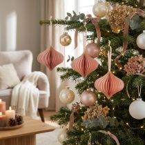 Artikel Papier-Weihnachtsschmuck Zwiebel-Form Rosa Apricot Ø8cm 4er-Set