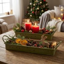 Artikel Deko Metalltablett Weihnachten Grün mit Sternenmuster 49 cm und 43 cm 2er-Set