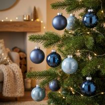 Artikel Christbaumkugeln Glas 6 cm 24-teilig – hellblau, blau, metallicblau & matt