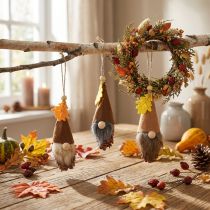 Artikel Zapfen-Anhänger mit Filz-Wichteln, 10 cm, 6 Stück, Herbstdeko