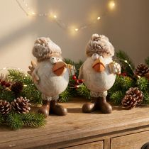 Artikel Weihnachtsfiguren Vogel mit Geschenk und Fellmütze aus Kunststein Beige 11,5x8x14 cm 2er-Set