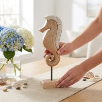 Artikel Seepferdchen Dekoration aus Holz 28 cm mit Perlen für maritime Räume