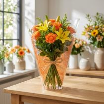 Artikel Blumentüte Zellglasfolie Jute-Muster Orange 40x12-30cm 50 Stück