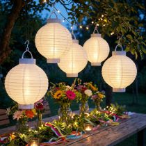 Artikel Lampion LED Solar 20cm Weiß Kunststoff für Garten und Balkon