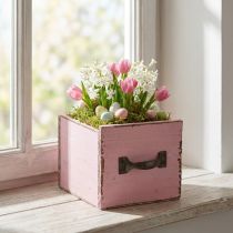 Artikel Pflanzkasten aus Holz in Rosa mit Metallgriff 12,5cm