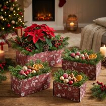 Artikel Blumenkasten Holz Rot Weihnachten Motiv 4er-Set 24–40cm