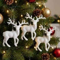 Artikel Hirsch-Deko Anhänger Weiß Glitzer H13,5cm 3er-Set Weihnachtsdeko