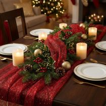 Artikel Dekostoff Polyester Netzoptik Weihnachten Rot 35x200cm Sortiert 2 Rollen