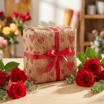 Artikel Recycling Geschenkpapier Wabenpapier 25m Herzendesign Rot-Naturbraun