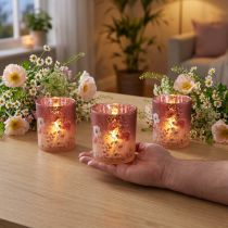 Artikel Windlicht aus Glas mit floralem Design, rot-bunt, 8 cm, 4er-Set