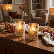 Artikel Windlicht Glas mit floralem Motiv Beige 12,5cm 2er-Set
