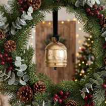 Artikel Vintage Glocke Gold mit schwarzem Samtband H15cm