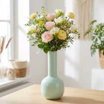 Artikel Metallvase mit Emaille-Beschichtung in Mintgrün Ø10,5cm H25,5cm für Wohnraumdekoration