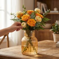 Artikel Blumenvase Glas orange Retro Rillen Ø13,5 cm H20 cm