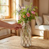 Artikel Deko-Flasche Glas mit Makramee-Überzug Ø10 cm H27 cm