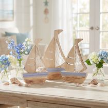 Artikel Segelboot Deko Aufsteller Holz Natur Hellblau 25,5×16,5 cm 3 Stück