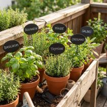 Artikel Beetstecker Holz Oval Schwarz 17,5 cm für Garten und Deko, 12 Stück