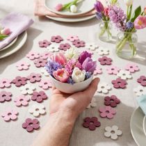 Artikel Streudeko Holzblumen Ø4 cm Rosa Lila Weiß 72 Stück für Tischdeko und Bastelarbeiten
