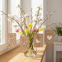 Artikel Dekoschilder Holz Anhänger mit Spruch 8×12 cm, rechteckig, 8 Stück, hellbraun-weiß