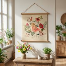 Artikel Wandbild aus Holz mit Bambusmatte und Blumenmotiv, 44 x 42 cm, Naturfarben
