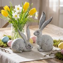Artikel Deko-Hasen aus Polyresin, Gartenfigur in Beton-Optik, Shabby Chic, Grau-Silber, H21/14cm im 2er Set