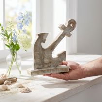 Artikel Anker aus Holz, dekorativ, Shabby Chic, Naturfarben mit Weiß, 22 cm hoch