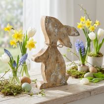 Artikel Sitzender Holz-Osterhase mit Brandmuster, Natur und Weiß, H26cm, Dekoration innen