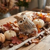 Artikel Deko-Eule aus Styropor mit Kunstfell, Braun-Weiß, 16 cm, Herbstdekoration