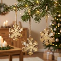 Artikel Schneeflocken Christbaumschmuck Mangoholz Natur Gold Ø10 cm 6 Stück