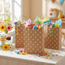 Artikel Papiertragetaschen Geschenktaschen 18×22cm Punkte Natur Weiß 50 Stück