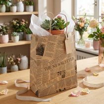 Artikel Papiertragetaschen aus Kraftpapier 18x9 cm mit Zeitungsdesign, 50 Stück