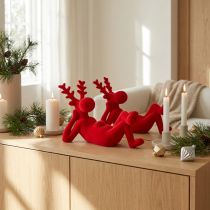 Artikel Dekofigur Rentier liegend 24cm Rot Kunststoff 2er-Set für Innenbereich