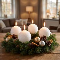 Artikel Wachskugelkerzen Set Ø10cm Weiß Schneeball-Optik 4 Stück für Winterdekoration