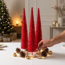Artikel Deko Tannenbaum schmal Rot 40cm 3er Set mit Holzsockel