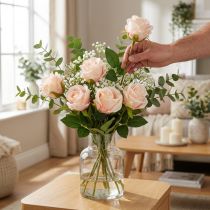 Artikel Künstlicher Rosenstrauß aus Polyester mit 6 Rosen in Rosa, 44 cm