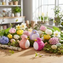 Artikel Vogel Dekofiguren aus Holz, 6 cm, Rosa, Pink und Lila, Set mit 6 Stück, für Innenbereich