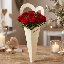 Artikel Blumentüte aus Karton Creme mit Herzmotiv 46cm 12 Stück
