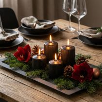 Artikel Stumpenkerzen Schwarz mit Rillen aus Wachs Ø70 x 90mm 4er Set für Dekoration und Advent