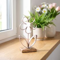 Artikel Metall-Dekoblume auf Holzsockel, Altrosa-Silber, 29 cm, Tisch- und Fensterdeko