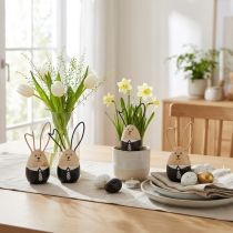 Artikel Osterdeko Holzhasen mit Drahtohren, 12 cm, Schwarz-Weiß, 4er-Set