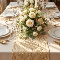 Artikel Tischläufer Samtoptik Beige Gold Kettenmuster 28×270cm