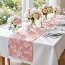 Artikel Tischläufer Baumwolle Blumenmuster Rosa 15cm x 3m